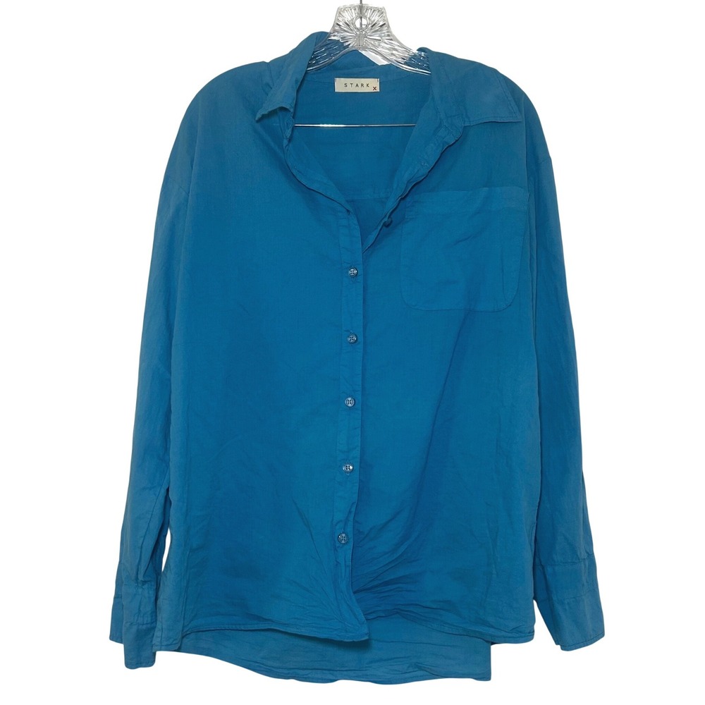 STARK X Womens Turquoise Blue Cotton Button Down Shirt Large minimal career